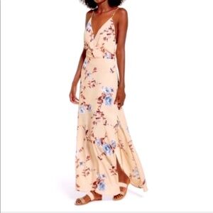 Lush Floral Print Surplice Maxi Dress